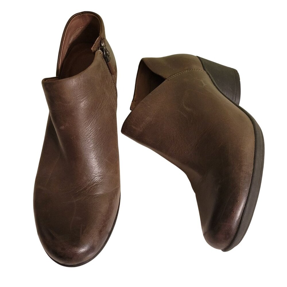Dansko Burnished Brown Leather Ankle Boots 37 Side Zip Block Heels RAINA 6.5‎ 7